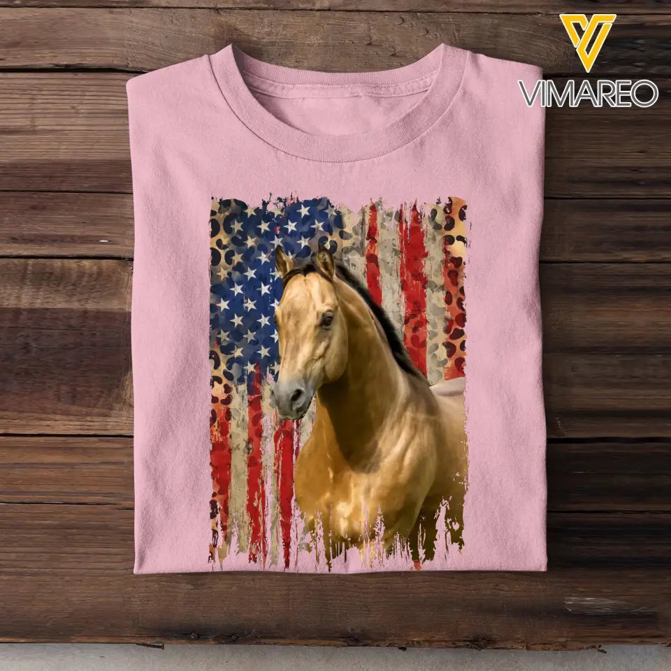 Personalized Upload Photo Horse Flag Leopard T-shirt Printed QTDT0606