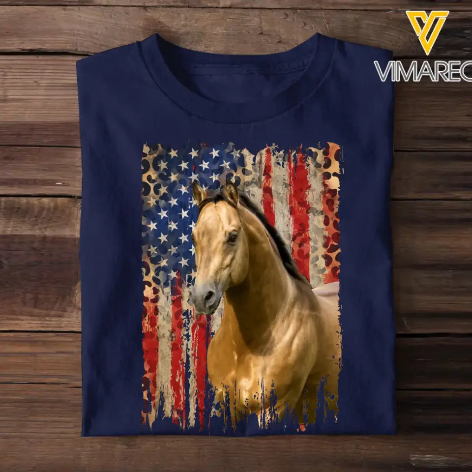 Personalized Upload Photo Horse Flag Leopard T-shirt Printed QTDT0606