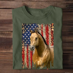 Personalized Upload Photo Horse Flag Leopard T-shirt Printed QTDT0606