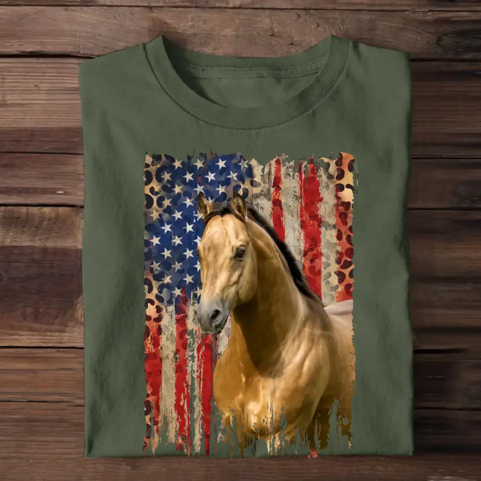 Personalized Upload Photo Horse Flag Leopard T-shirt Printed QTDT0606