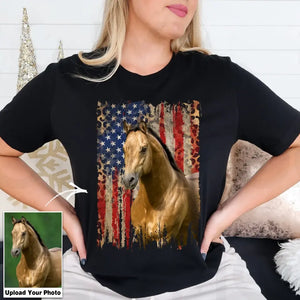 Personalized Upload Photo Horse Flag Leopard T-shirt Printed QTDT0606