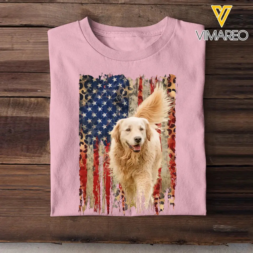 Personalized Upload Photo Dog Flag Leopard Dog Lovers T-shirt Printed QTDT0606