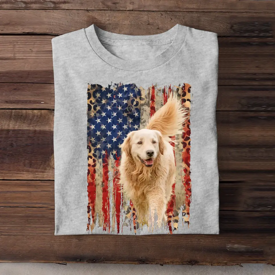 Personalized Upload Photo Dog Flag Leopard Dog Lovers T-shirt Printed QTDT0606