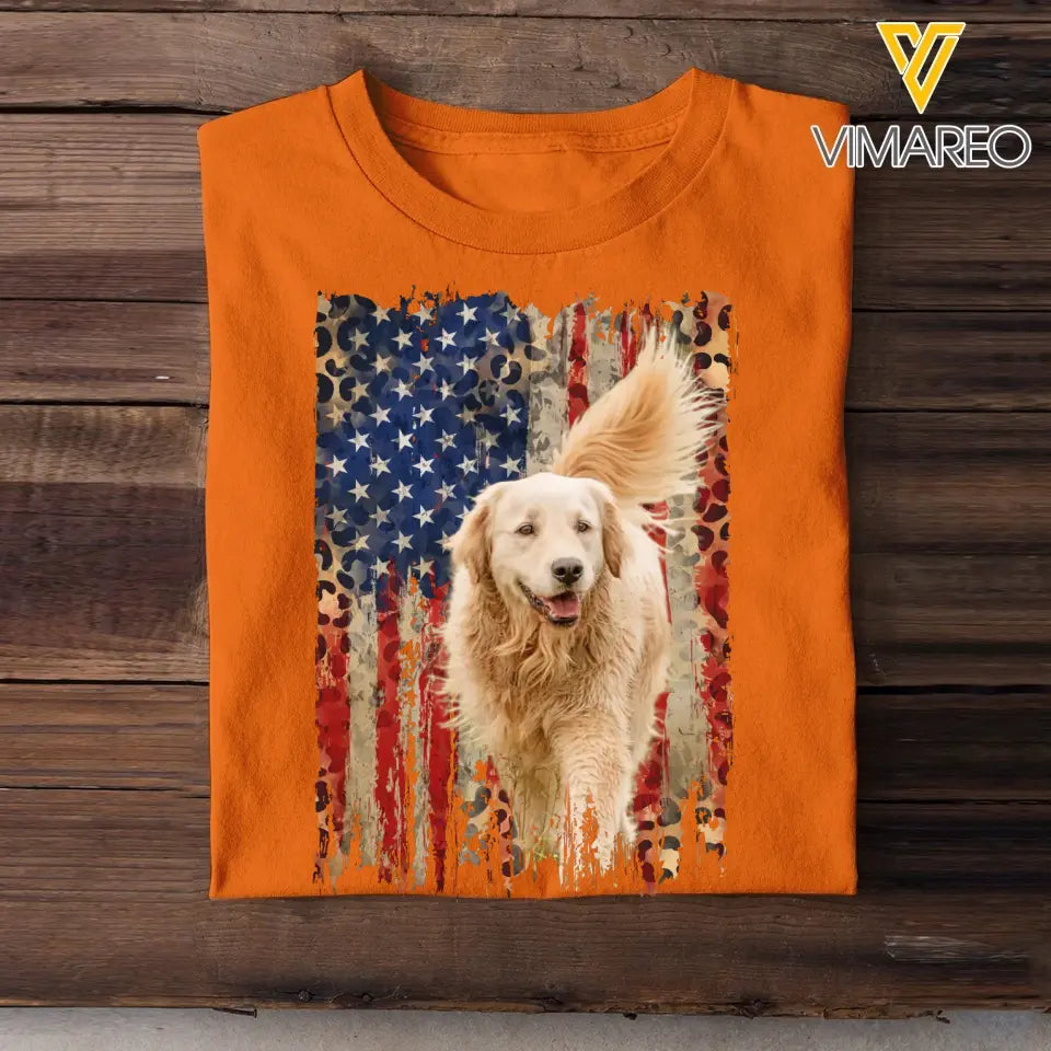 Personalized Upload Photo Dog Flag Leopard Dog Lovers T-shirt Printed QTDT0606