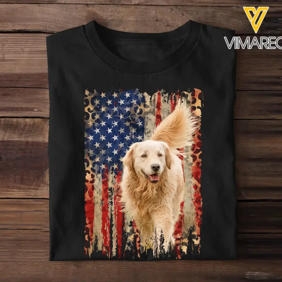 Personalized Upload Photo Dog Flag Leopard Dog Lovers T-shirt Printed QTDT0606