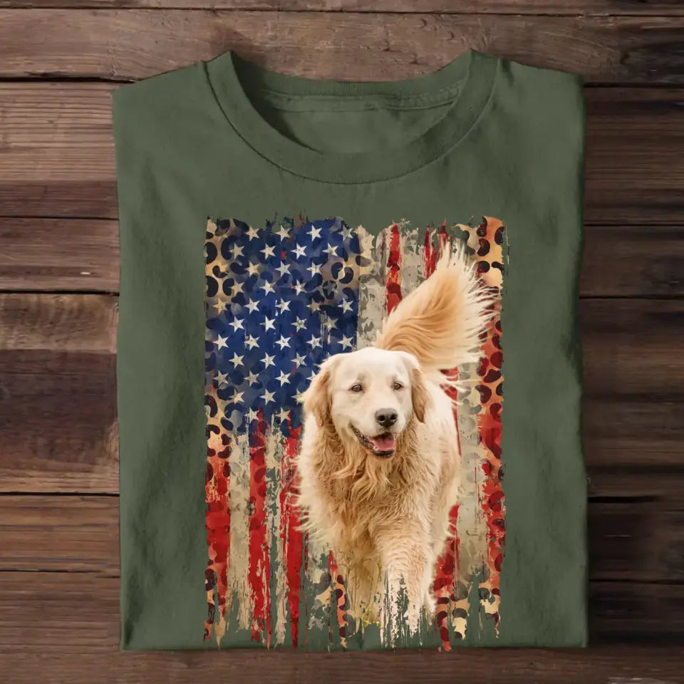 Personalized Upload Photo Dog Flag Leopard Dog Lovers T-shirt Printed QTDT0606