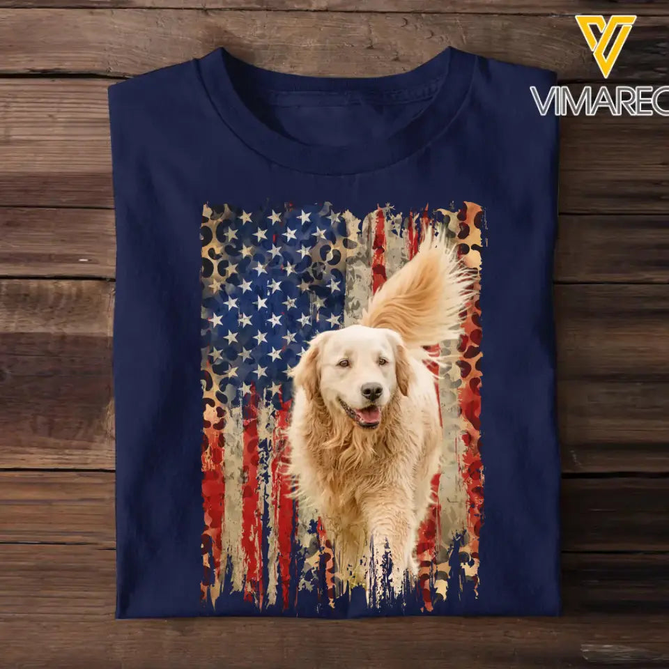Personalized Upload Photo Dog Flag Leopard Dog Lovers T-shirt Printed QTDT0606