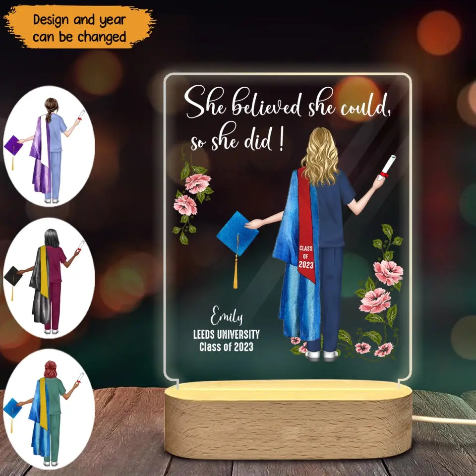 Personalized She Believed She Could So She Did Gift For Nurse Led Lamp Printed HTHPN0506
