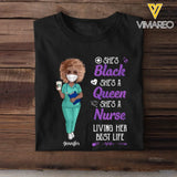 Personalized She's Black She's A Queen She's A Nurse Living Her Best Life Nurse Lovers Gift T-shirt Printed HTHDT0906