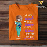 Personalized She's Black She's A Queen She's A Nurse Living Her Best Life Nurse Lovers Gift T-shirt Printed HTHDT0906