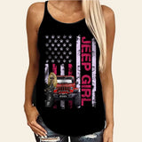 Personalized Jeep Girl Flag Background Jeep Lovers Criss Cross Tank Printed HTHDT1306