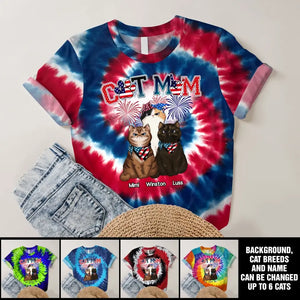 Personalzied Cat Mom Cat Names Cat Lovers Flag Motifs Tie Dye Color 3D TShirt Printed HTHDT1206