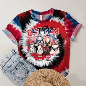 Personalzied Cat Mom Cat Names Cat Lovers Flag Motifs Tie Dye Color 3D TShirt Printed HTHDT1206