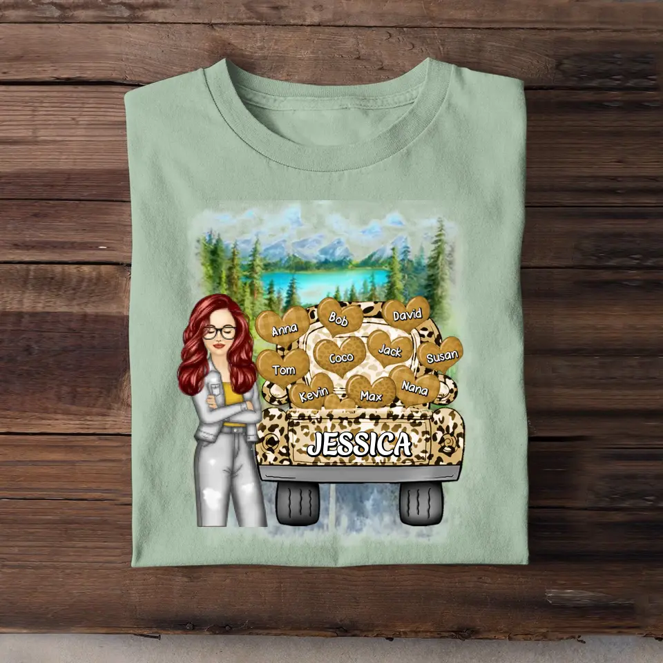 Personalized Girl & Jeep Hearts with Kid Names T-shirt Printed PNDT1406