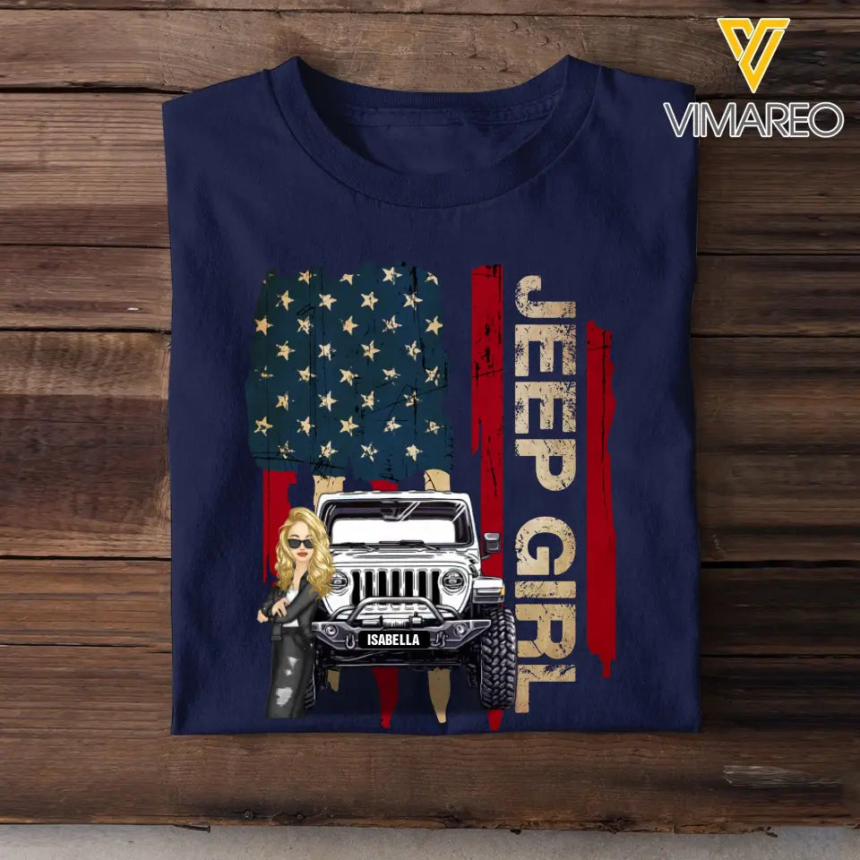 Personalized Jeep Girl Colorful Flag Tshirt Printed QTDT1906