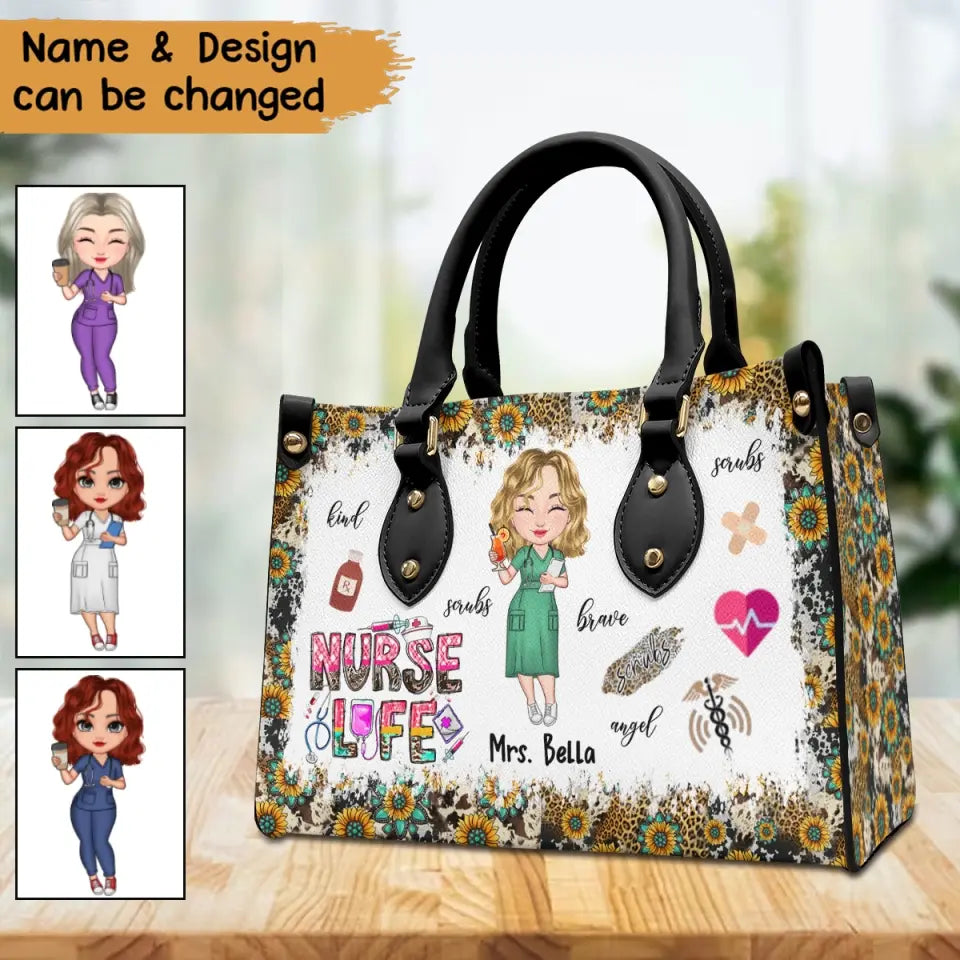 Personalized Nurse Life Gift For Nurse Leather Bag Printed HTHBQT1606