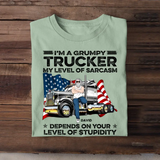 Personalized I'm A Grumpy Trucker My Level Of Sarcasm Depends On Your Level Of Stupidity Man & Truck T-shirt Printed PNTB1605