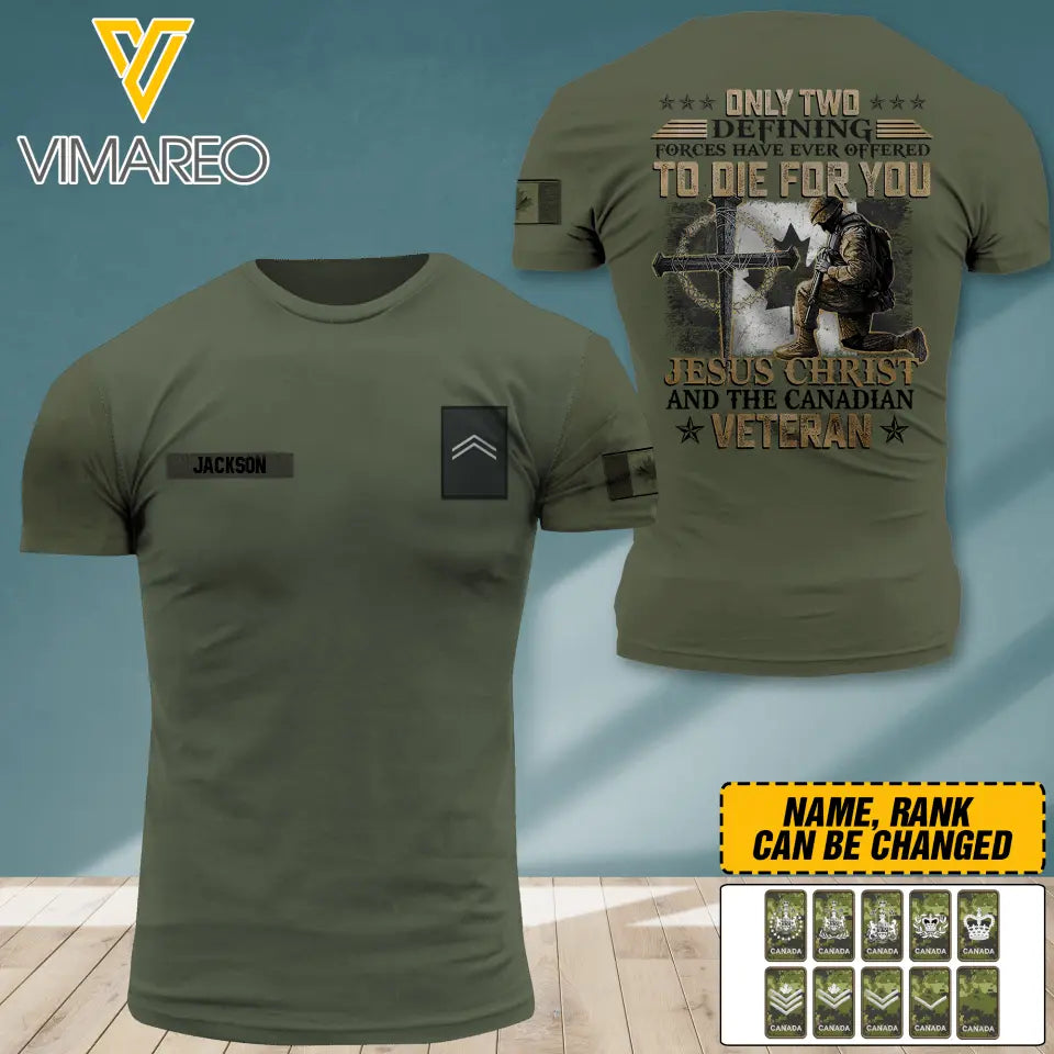 PERSONALIZED CANADIAN SOLIDER ARMY WITH RANK JESUS CHRIST TSHIRT PRINTED M3Q 0504