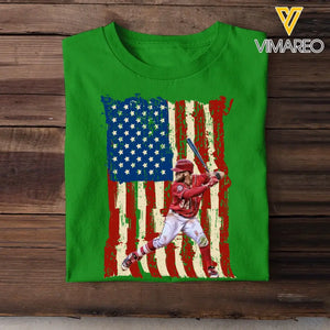 Personalized Upload Your Baseball Photo Flag Background T-shirt Printed MTHPN1906