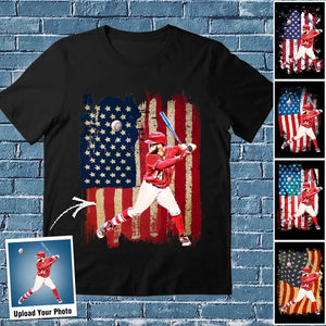 Personalized Upload Your Baseball Photo Flag Background T-shirt Printed MTHPN1906