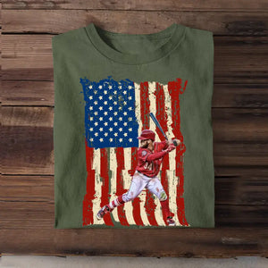 Personalized Upload Your Baseball Photo Flag Background T-shirt Printed MTHPN1906