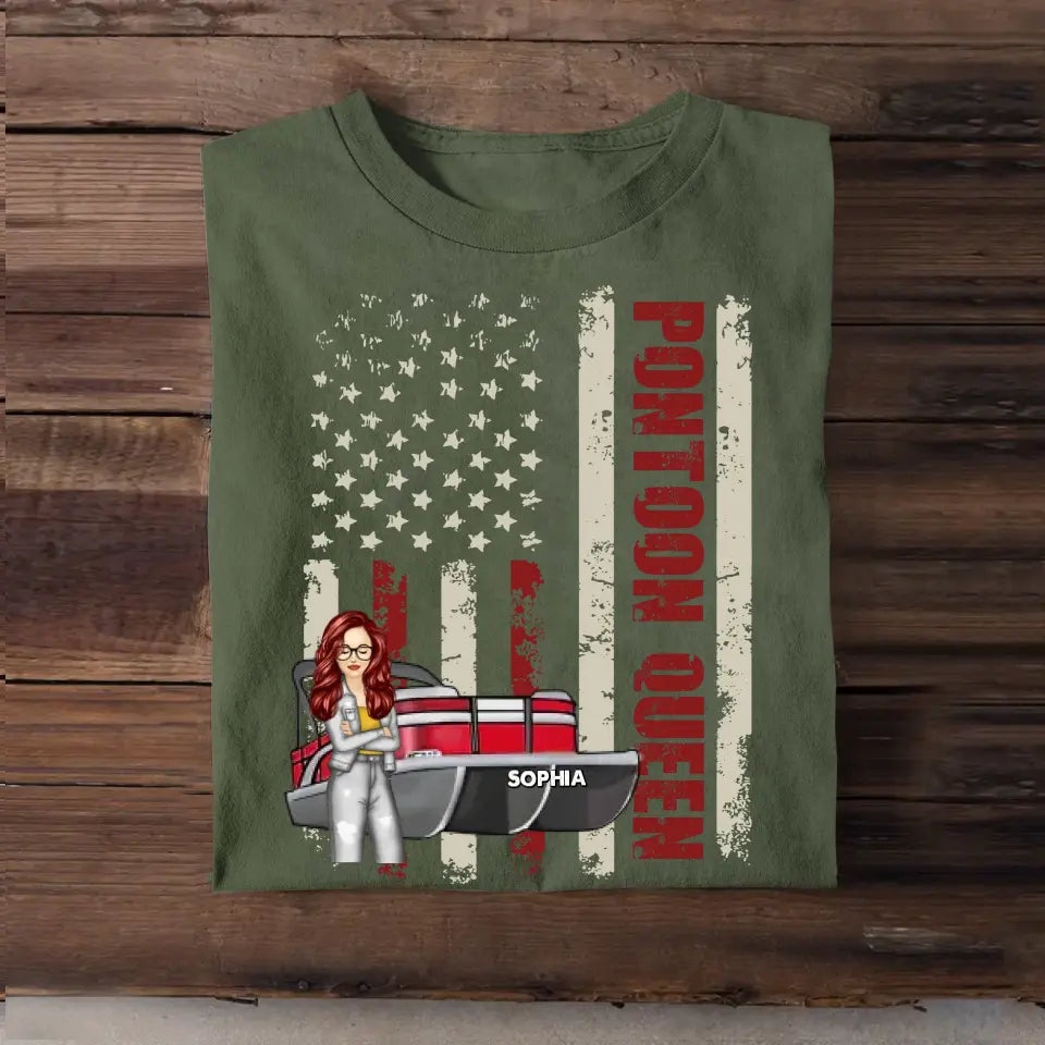 Personalized Pontoon Queen Flag Background T-shirt Printed 23JUN-PN21