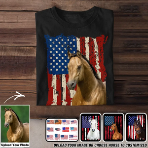 Personalized Upload Your Horse Photo Flag Horse Lovers Gift T-shirt Printed MTHDT2106