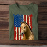 Personalized Upload Your Horse Photo Flag Horse Lovers Gift T-shirt Printed MTHDT2106