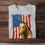 Personalized Upload Your Horse Photo Flag Horse Lovers Gift T-shirt Printed MTHDT2106
