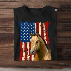 Personalized Upload Your Horse Photo Flag Horse Lovers Gift T-shirt Printed MTHDT2106