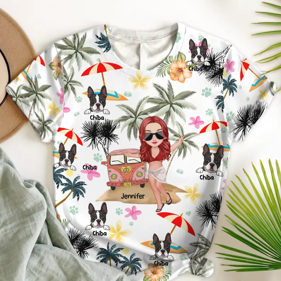 Personalzied Beach Girl & Dogs Gift For Dog Lover Tshirt Printed 23JUN-PN22
