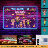 Personalized Welcome To The Smith's Paradise Happy Family In Beach Neon Led Sign Printed PNPN2106