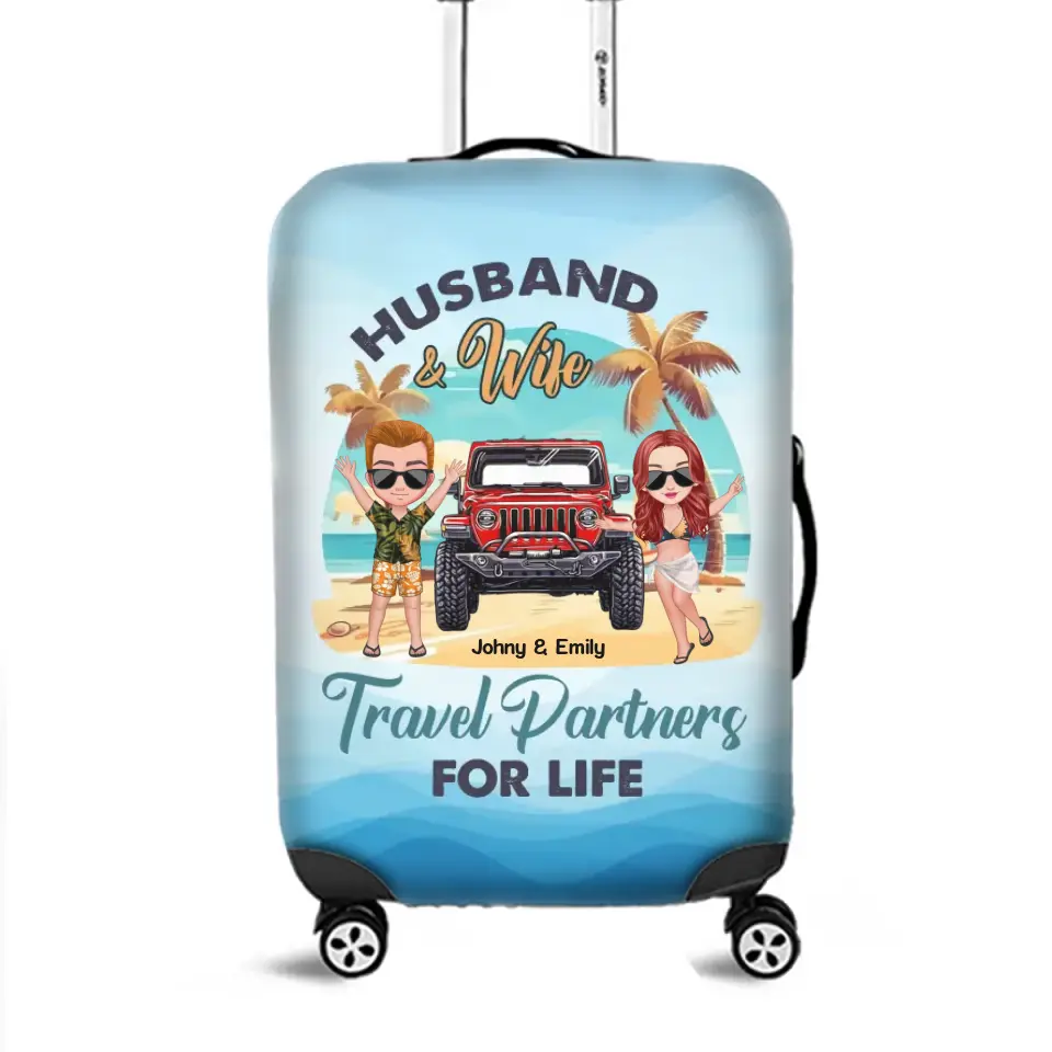 Personalized Husband & Wife Travel Partners For Life Jeep & Couple Luggage Cover S-M-L Printed PNPN2706