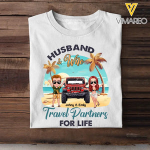 Personalized Husband & Wife Travel Partners For Life Jeep & Couple T-shirt Printed PNPN2406