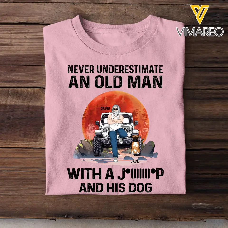 Personalized Never Underestimate An Old Man With A Jeep And His Dogs T-shirt Printed MTHPN2206