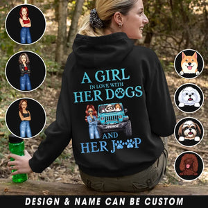 Personalized A Girl In Love With Her Dogs And Her Jeep Hoodie Printed 23JUN-KVH28