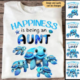 Personalized Happiness Is Being An Aunt Mom Grandma Cute Turttle Chibi Custom Name Kids 2D Print Tshirt