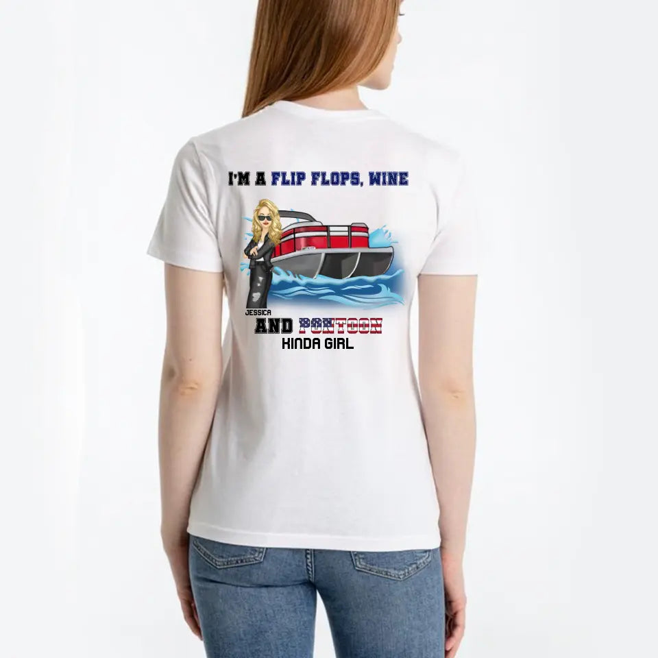 Personalized I'm A Flip Flops Wine And Pontoon Kinda Girl T-shirt Printed MTHN2006