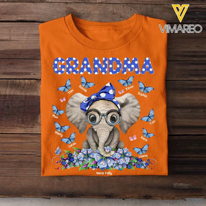 Personalized Cute Elephant Grandma Mom Auntie With Butterflies Kids Name 2D Printed Tshirt PTN47