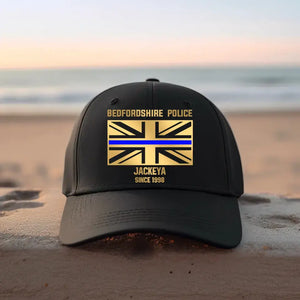 Personalized United Kingdom Flag Law Enforcement Thin Blue Line Department Cap Printed 23JUN-HQ30