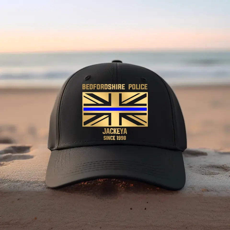 Personalized United Kingdom Flag Law Enforcement Thin Blue Line Department Cap Printed 23JUN-HQ30