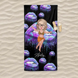Personalized Girl On Beach Lips Colorful Beach Towel Printed PNDT3006