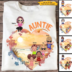 Personalized Auntie Heart with Kid Name T-shirt Printed MTHN0307