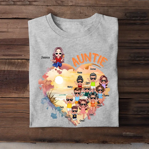 Personalized Auntie Heart with Kid Name T-shirt Printed MTHN0307