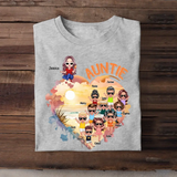 Personalized Auntie Heart with Kid Name T-shirt Printed MTHN0307