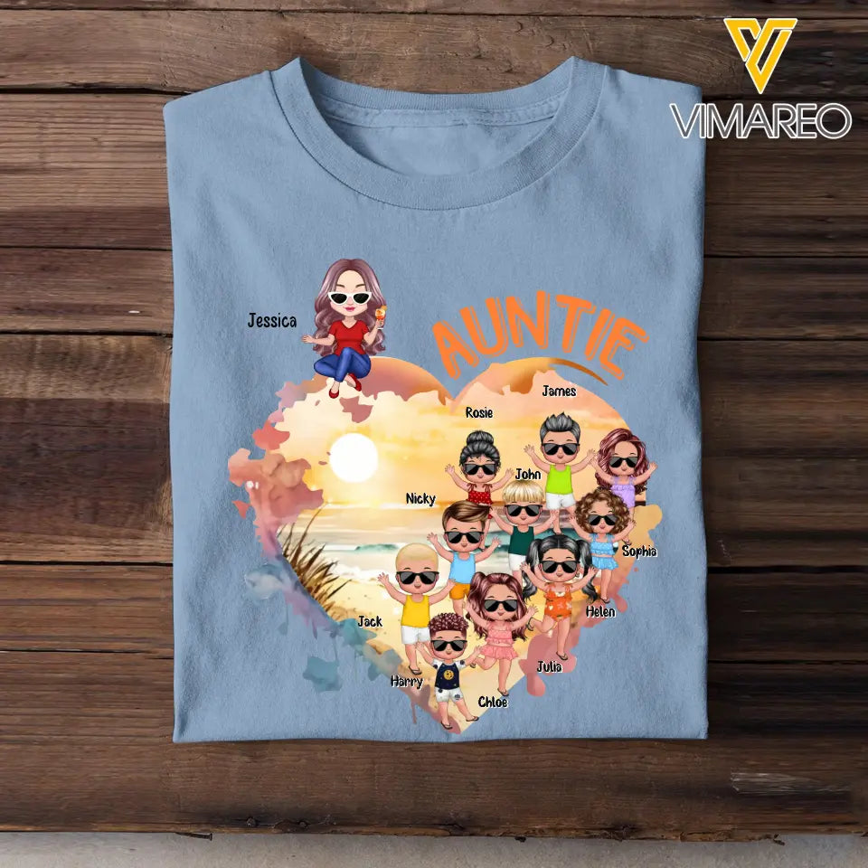 Personalized Auntie Heart with Kid Name T-shirt Printed MTHN0307