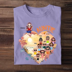 Personalized Auntie Heart with Kid Name T-shirt Printed MTHN0307