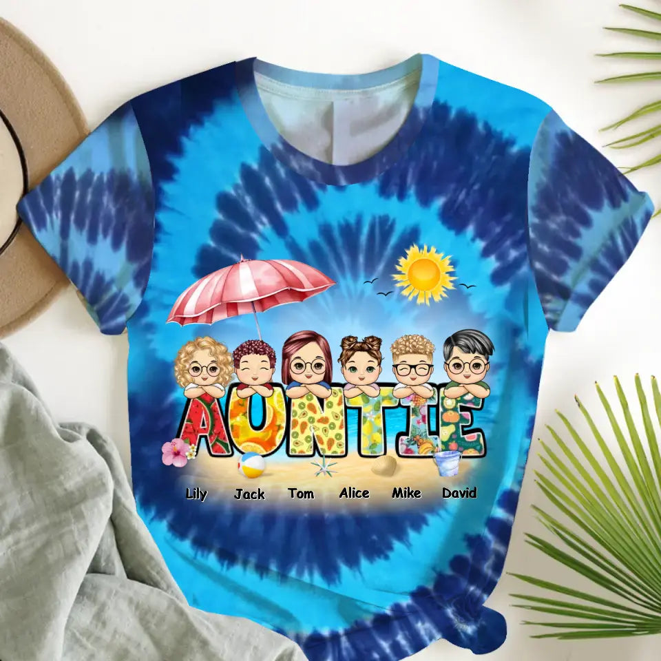 Personalzied Auntie with Kid Names 3D TShirt Printed HTHHN3006