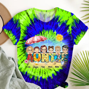 Personalzied Auntie with Kid Names 3D TShirt Printed HTHHN3006