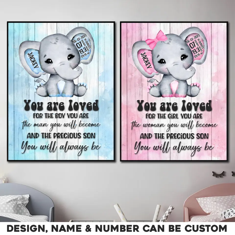 Personalized Elephant Birth Stats You Are Loved Canvas Printed QTHQ0607